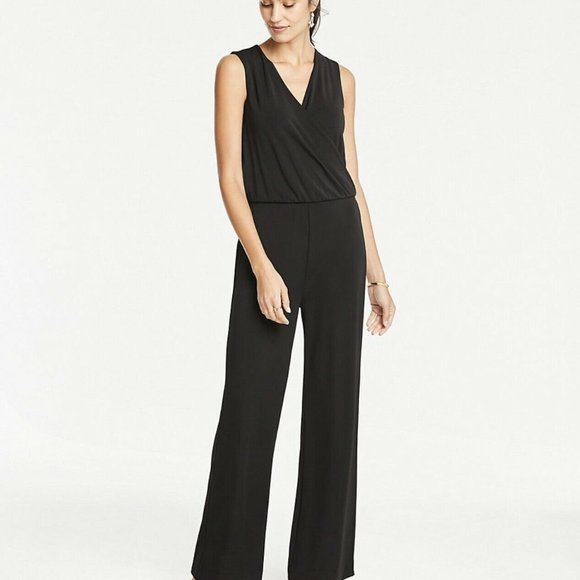 Ann Taylor Pants - Ann Taylor Black Matte Jersey Wrap Jumpsuit Size 4
